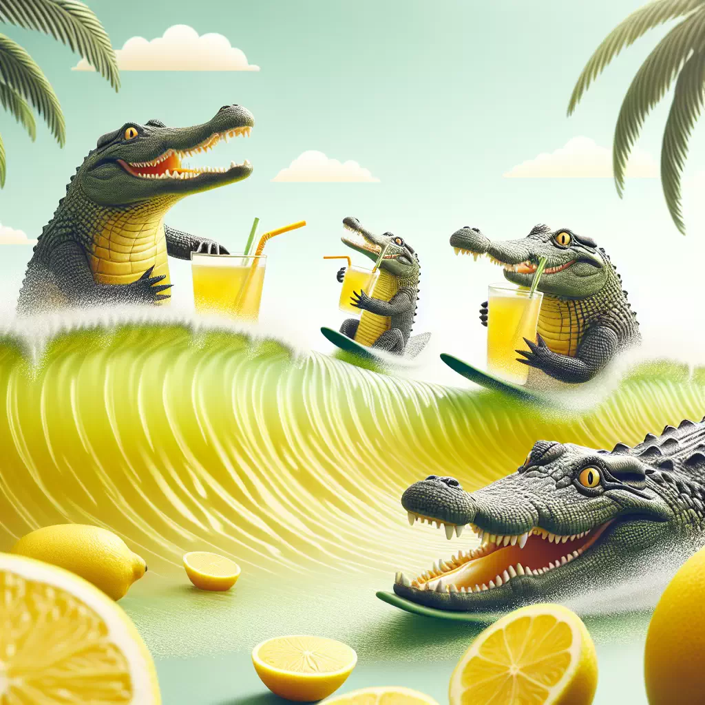 Крокодилы-сёрферы на волне из лимонада.